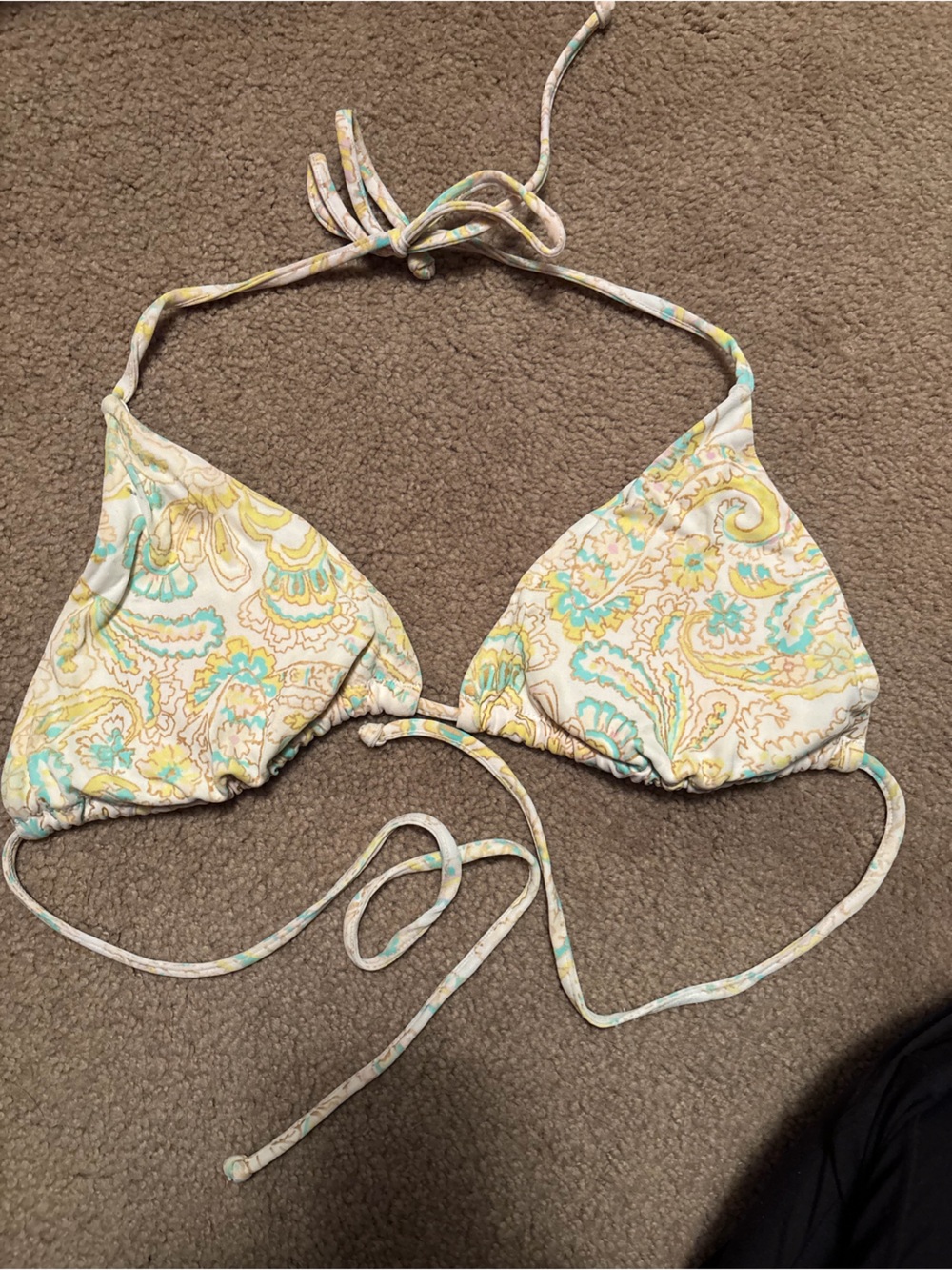 Victoria's Secret Cream Paisley Triangle Bikini Top with Yellow and Mint Accents